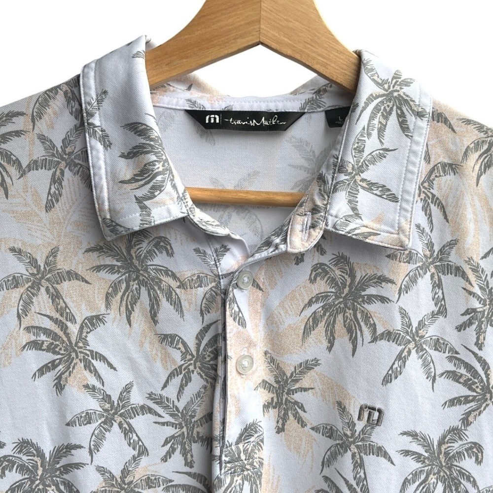 Travis Mathew Mens Palm Tree Tropical Polo Shirt White Grey Large RN123280